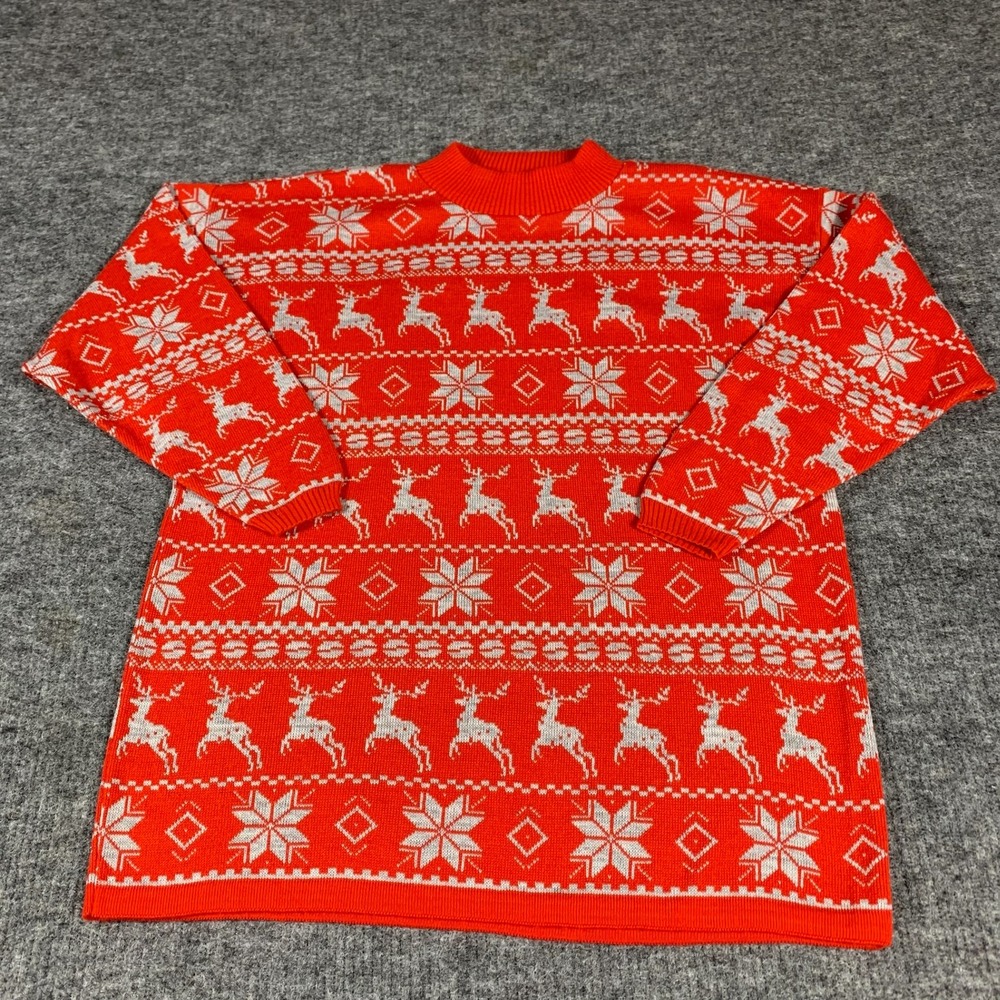 Vintage Euro Flash Sweater Womens One Size 2XL Red Fair Isle Reindeer Snowflake